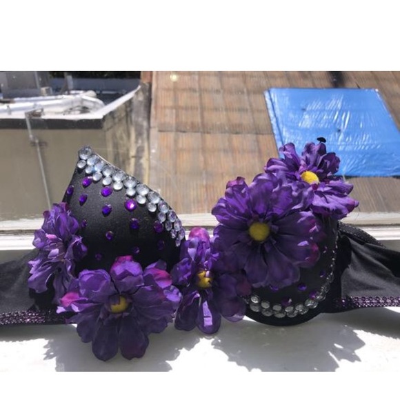Purple Flower Rave Bra - Picture 3 of 4